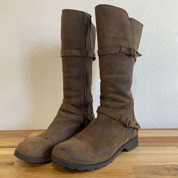 Teva Shoes - Teva | Brown De La Vina 1003011 Leather Side Zip Mid-Calf Riding Boots Size 8